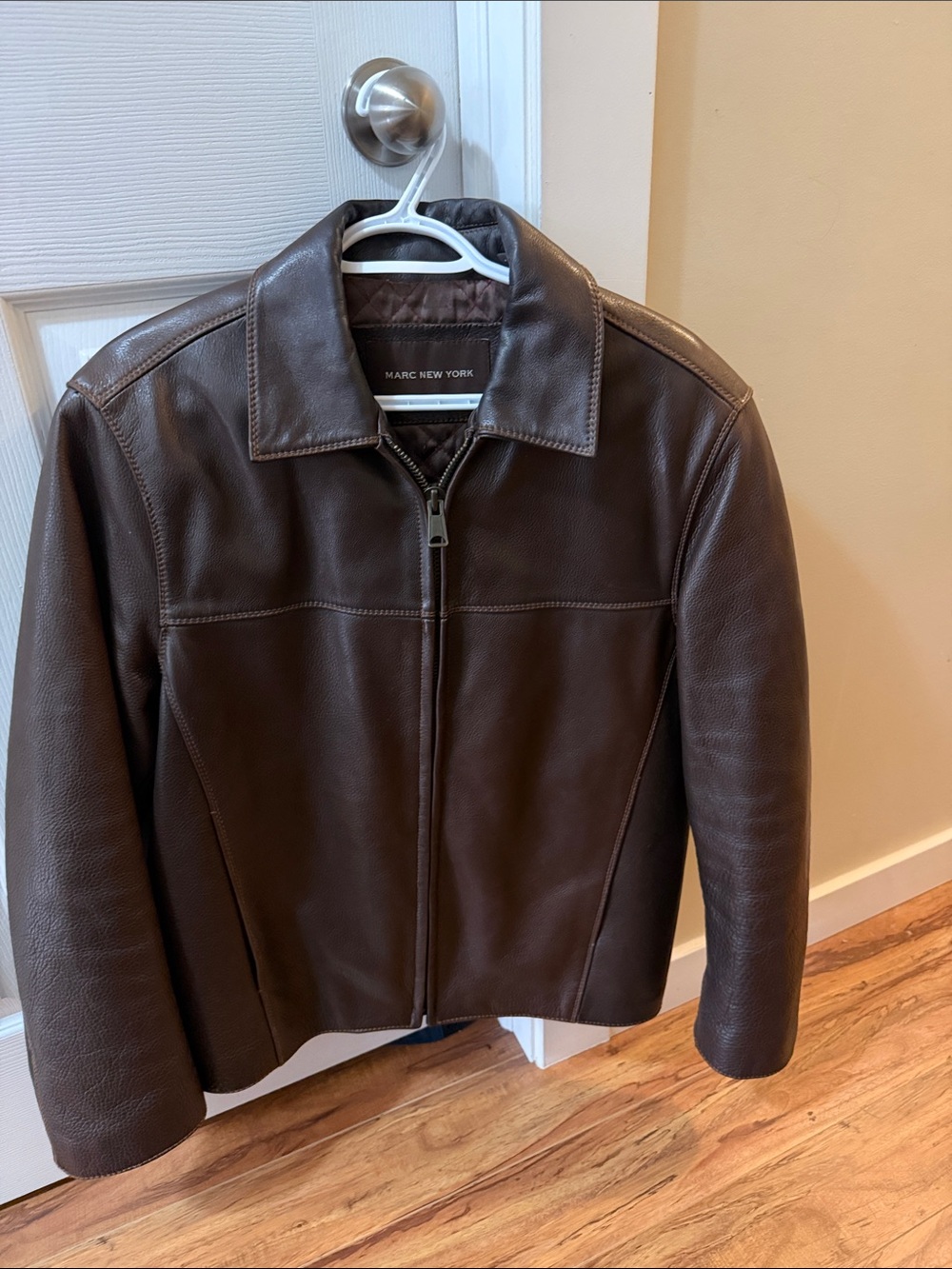 Marc New York Brown Leather Bomber Jacket
